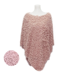 Soft Textured Boucle Faux Fur Poncho PA320002 LIGHT ROSE